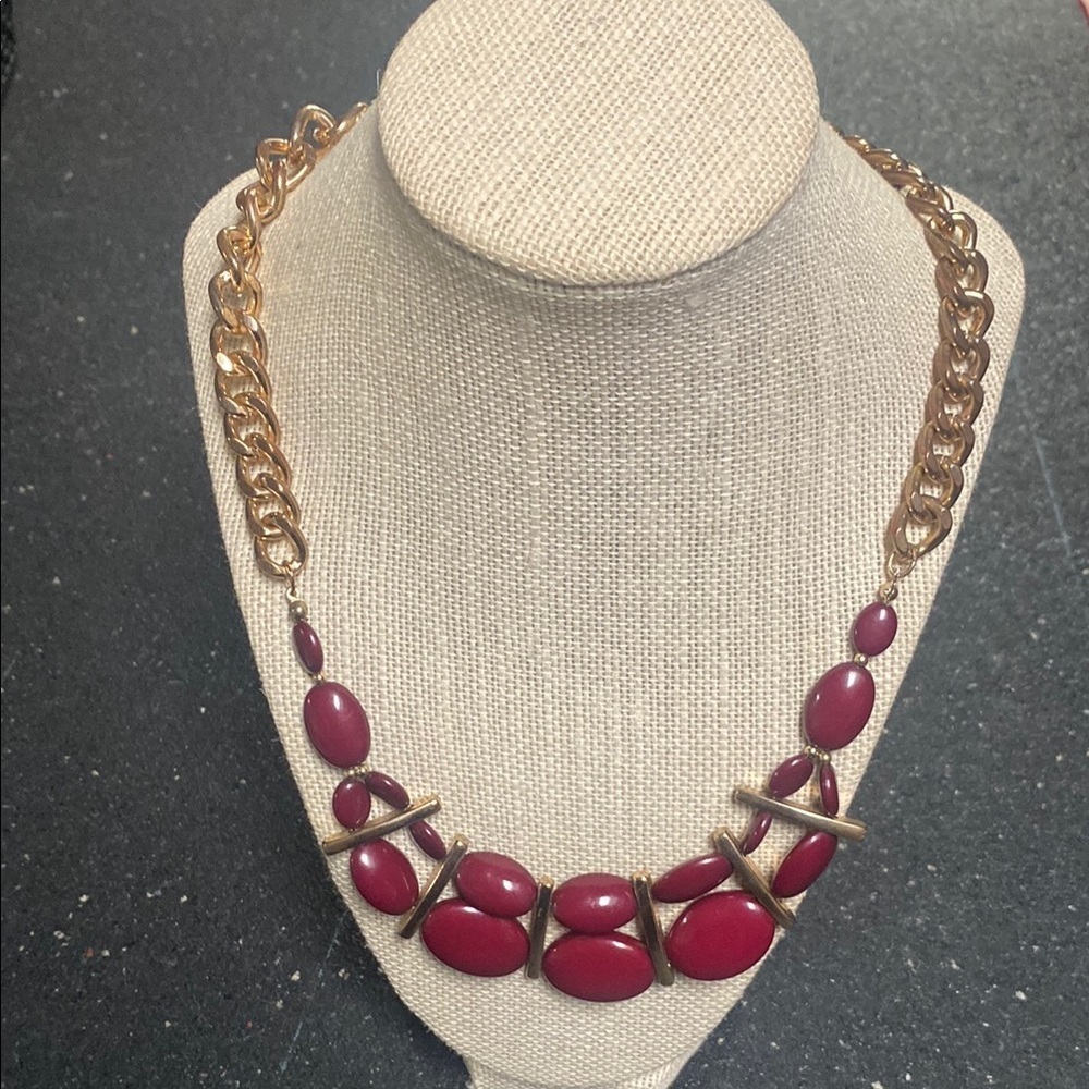 Charming Charlie Elegant Gold and Red Statement Necklace